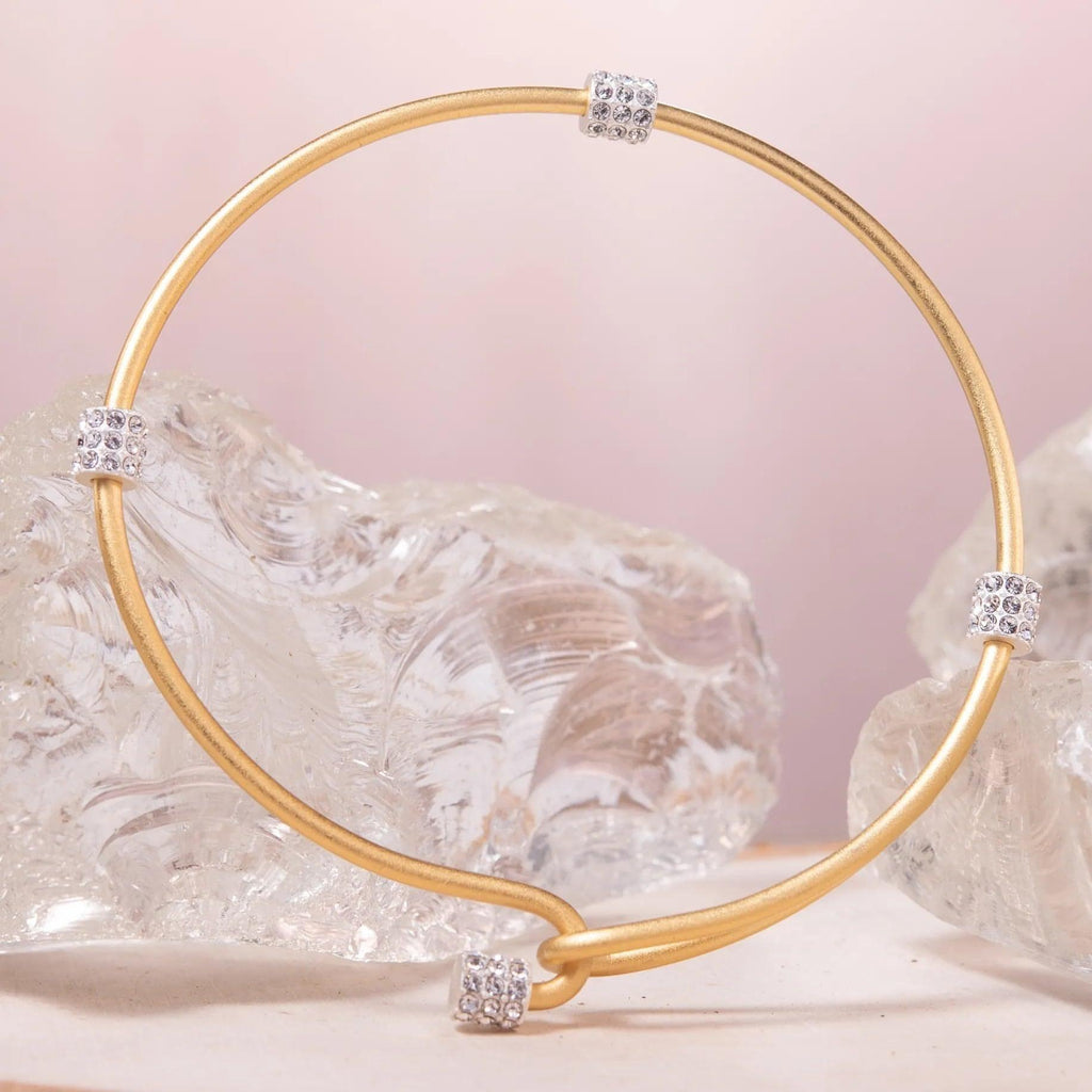 Amanda Blu Crystal 2 Tone Medallion Clasp Bangle Charm Bracelet - Gold with Silver - Shop The Docks