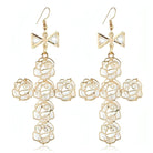 Big Gold Plated Lightweight Wire Bow Cross Crystal Fish Hook Earrings - Shop The Docks