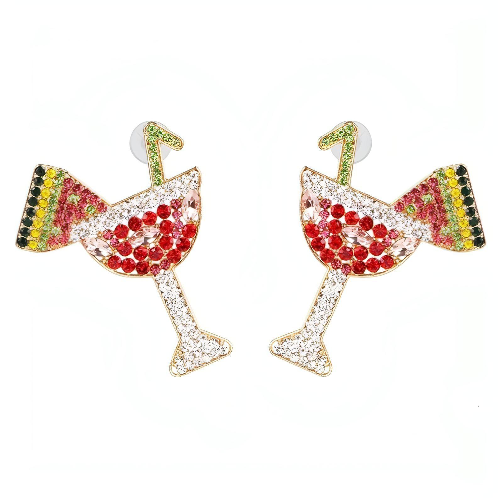 Crystal Cocktail Wine Glass Colorful Rhinestone Post Earrings - Shop The Docks