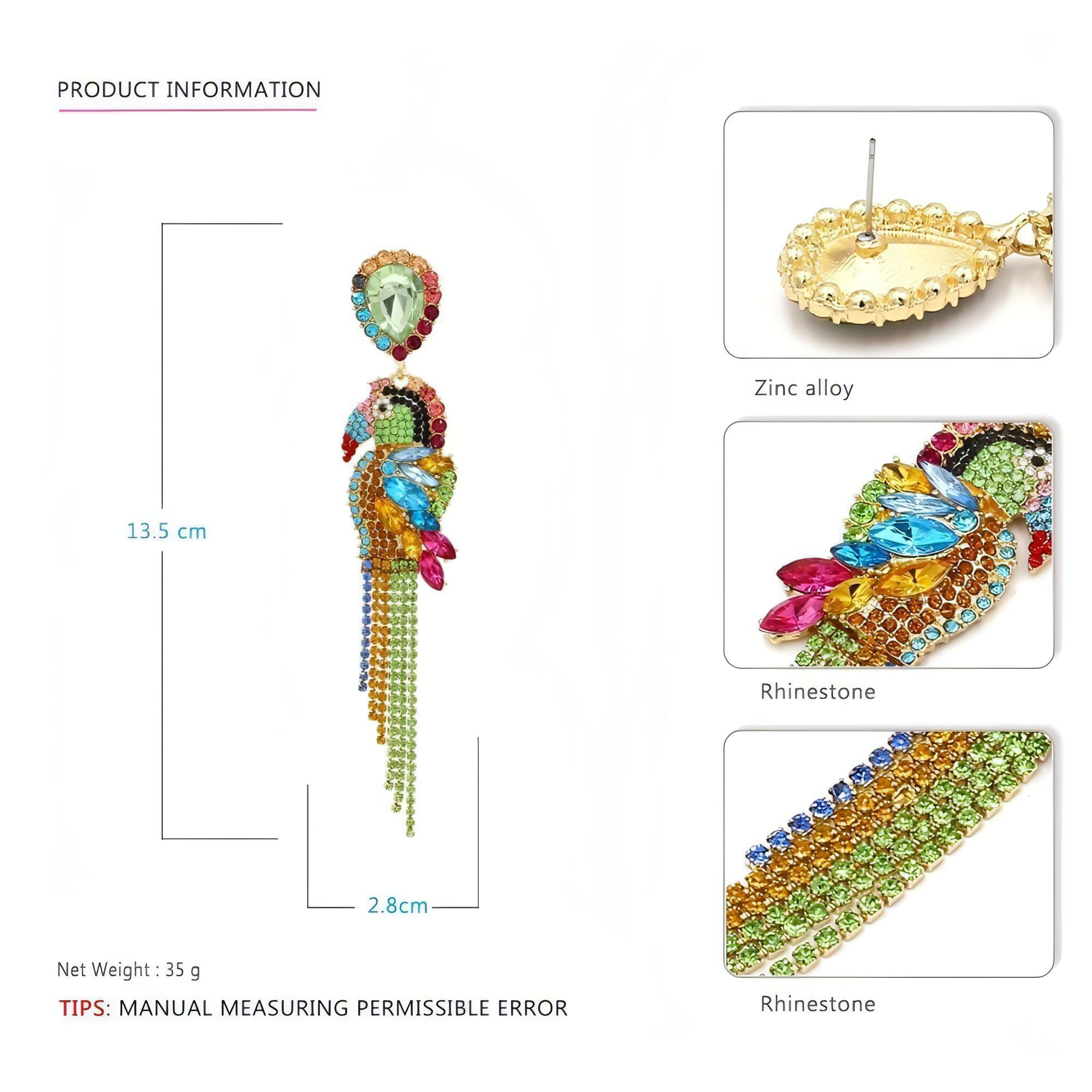 Exquisite Crystal Rhinestone Colorful Parrot Earrings - Shop The Docks