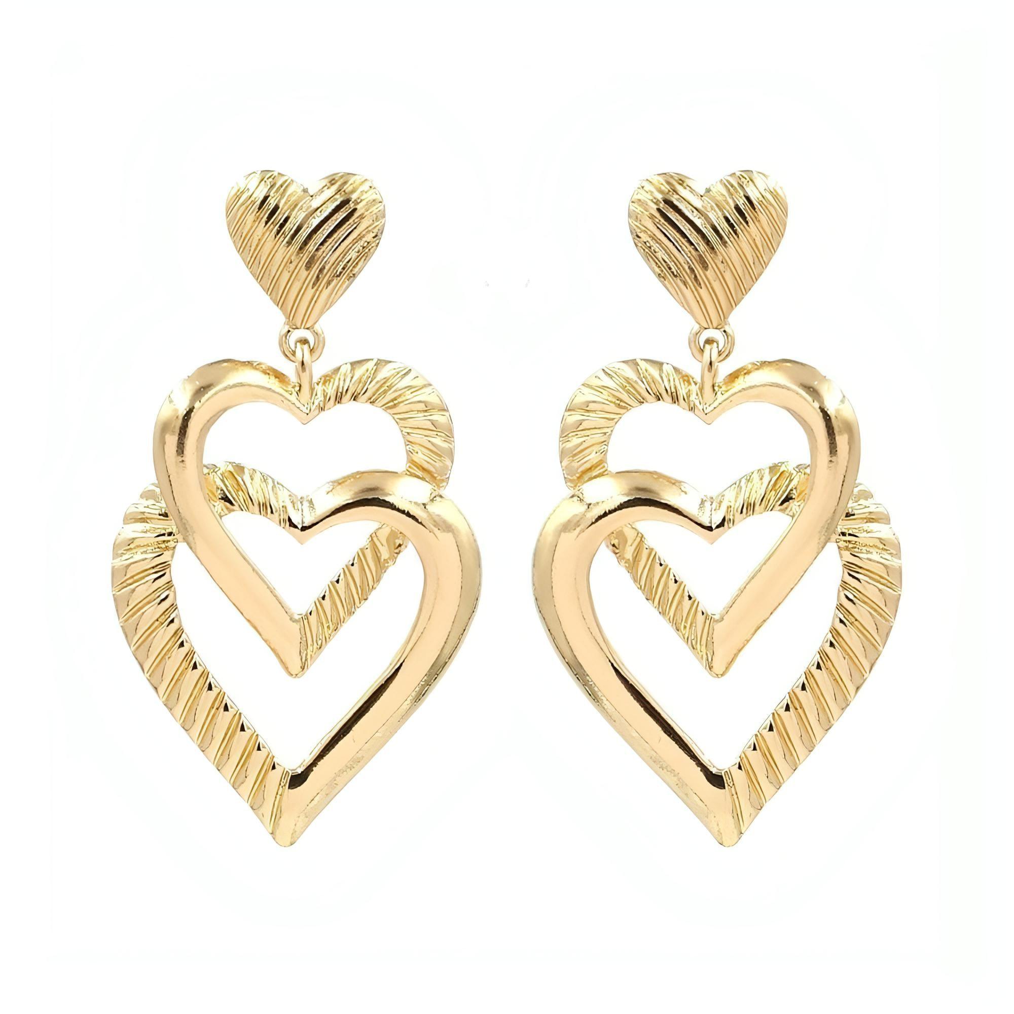 Gold Plated Double Heart Dangle Post Earrings - Shop The Docks