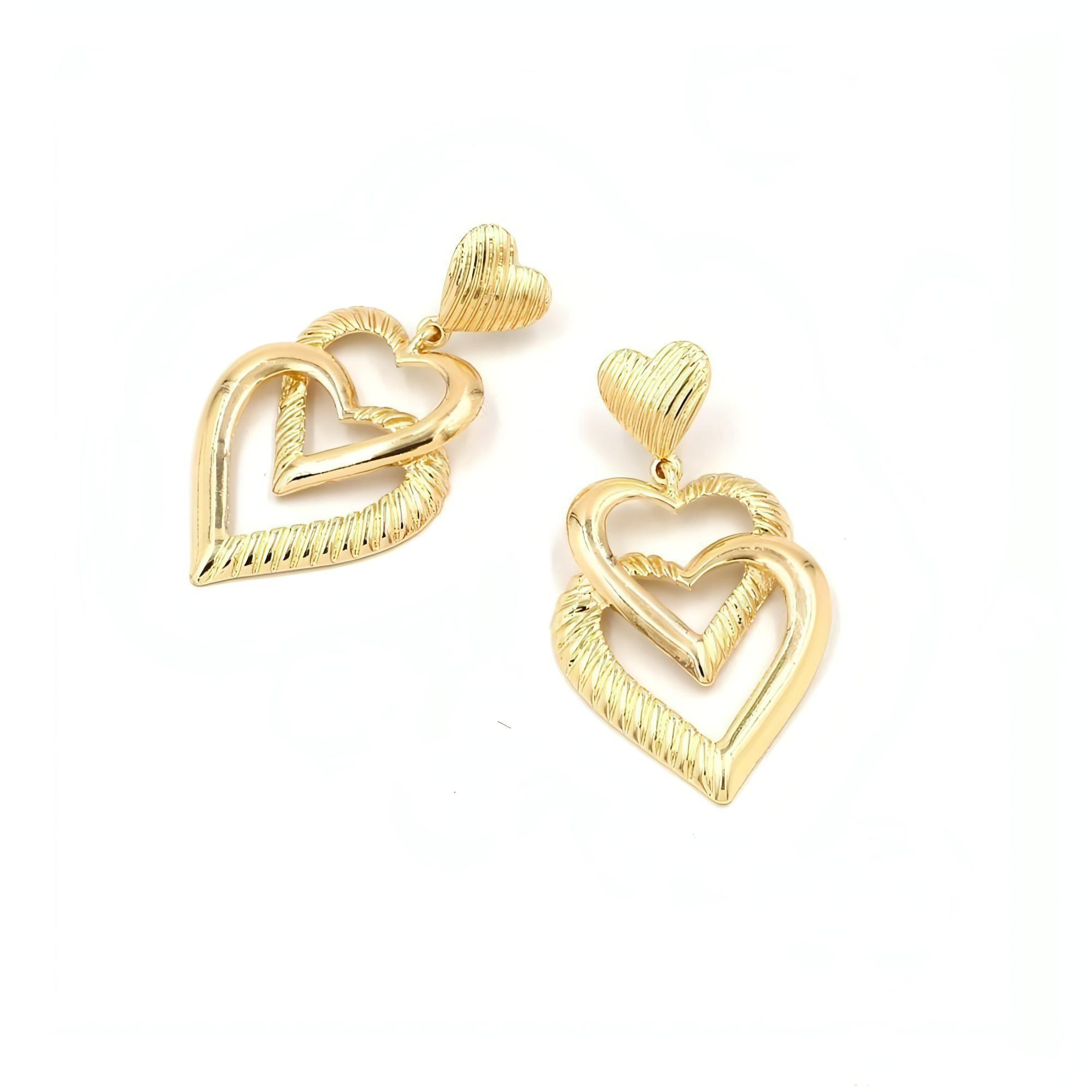 Gold Plated Double Heart Dangle Post Earrings - Shop The Docks