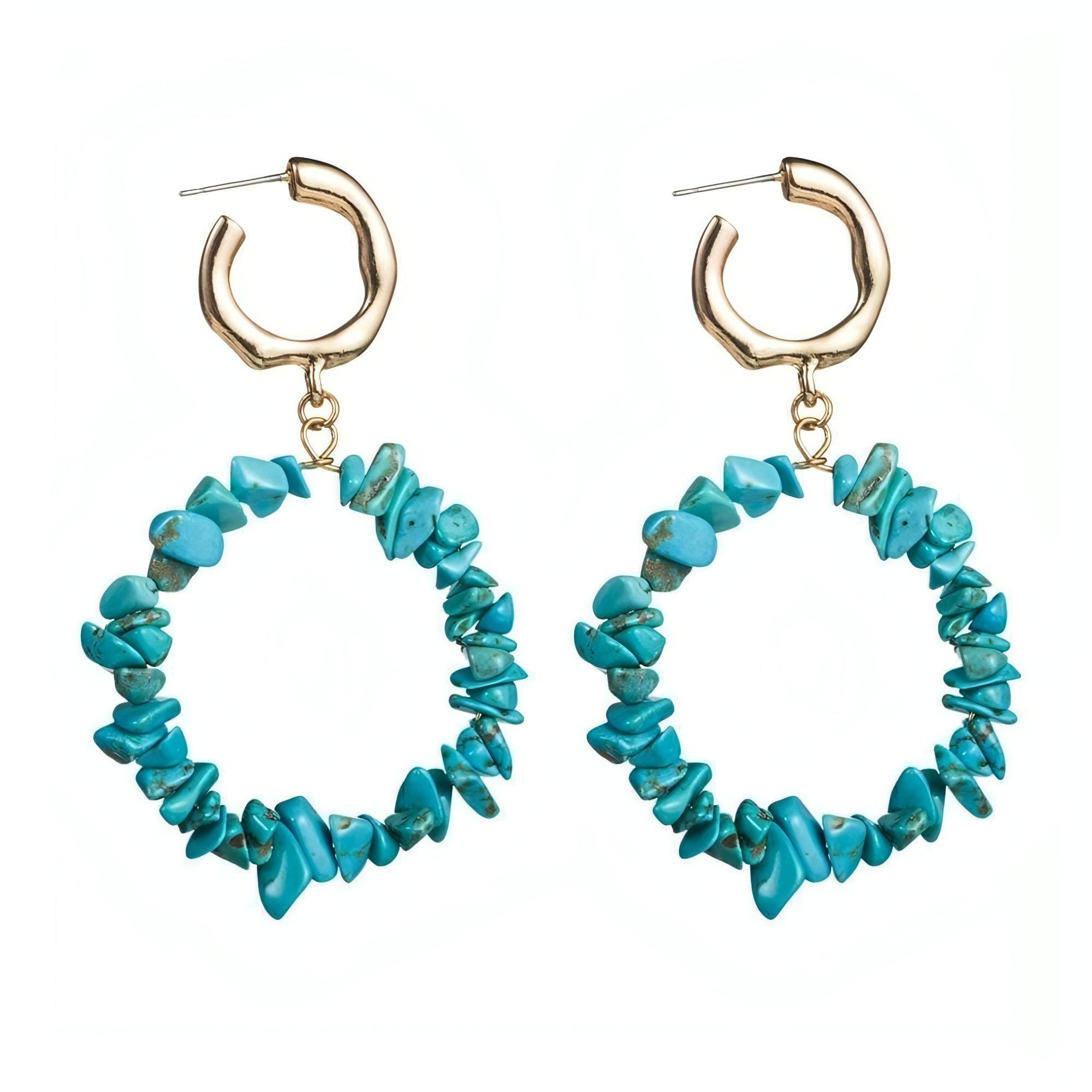 Gold Plated Hoop Earrings With Dangle Imitation Turquoise Chips - Shop The Docks