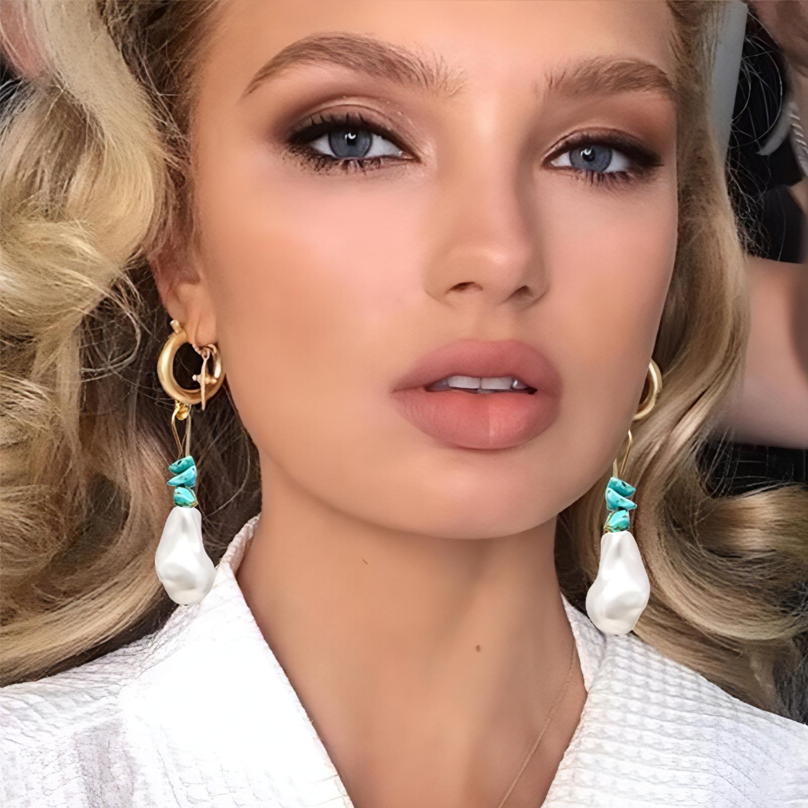 Gold Plated Hoop Earrings With Imitation Turquoise And Irregular Pearl - Shop The Docks