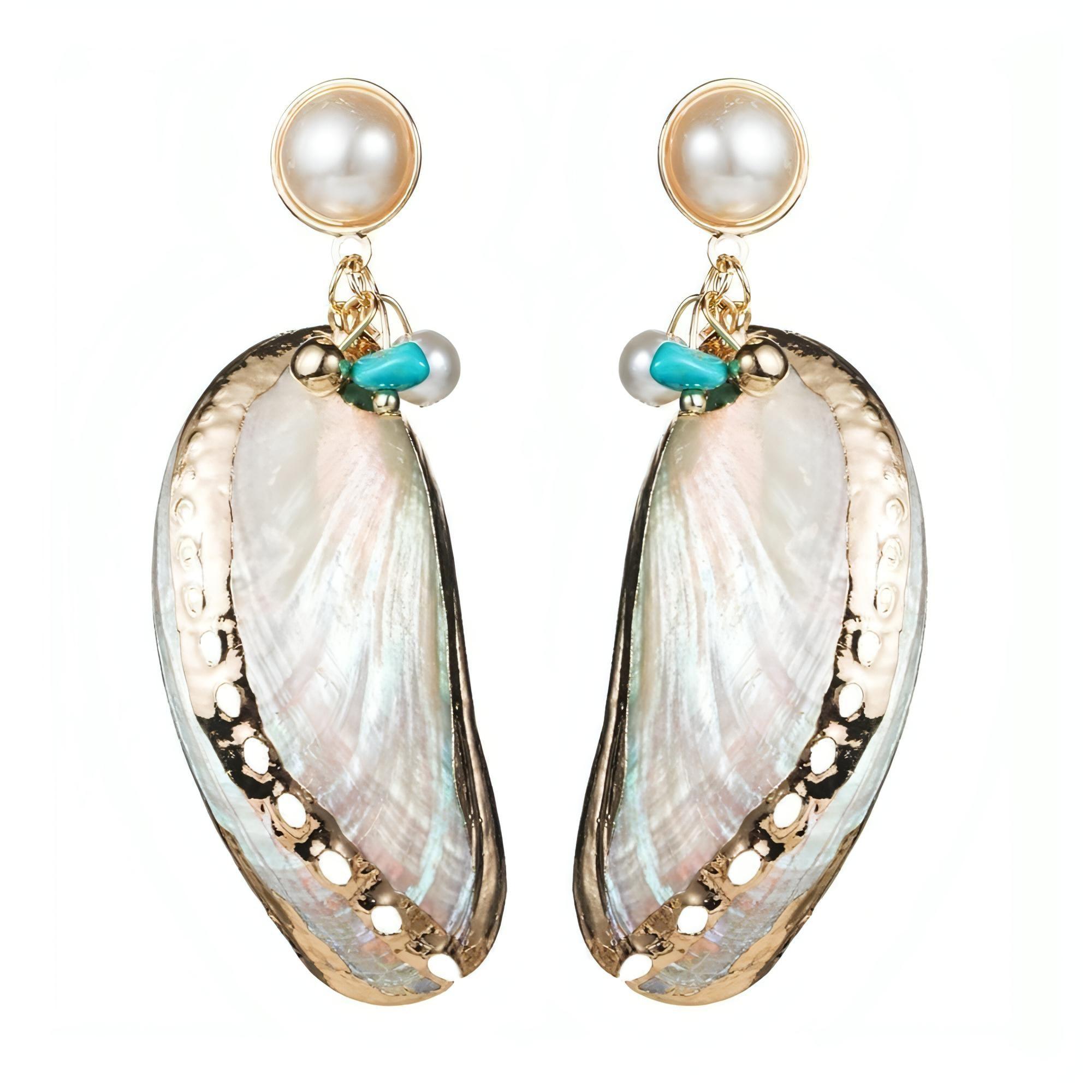 Gold Plated Shell With Imitation Accent Pieces Post Earrings - Shop The Docks