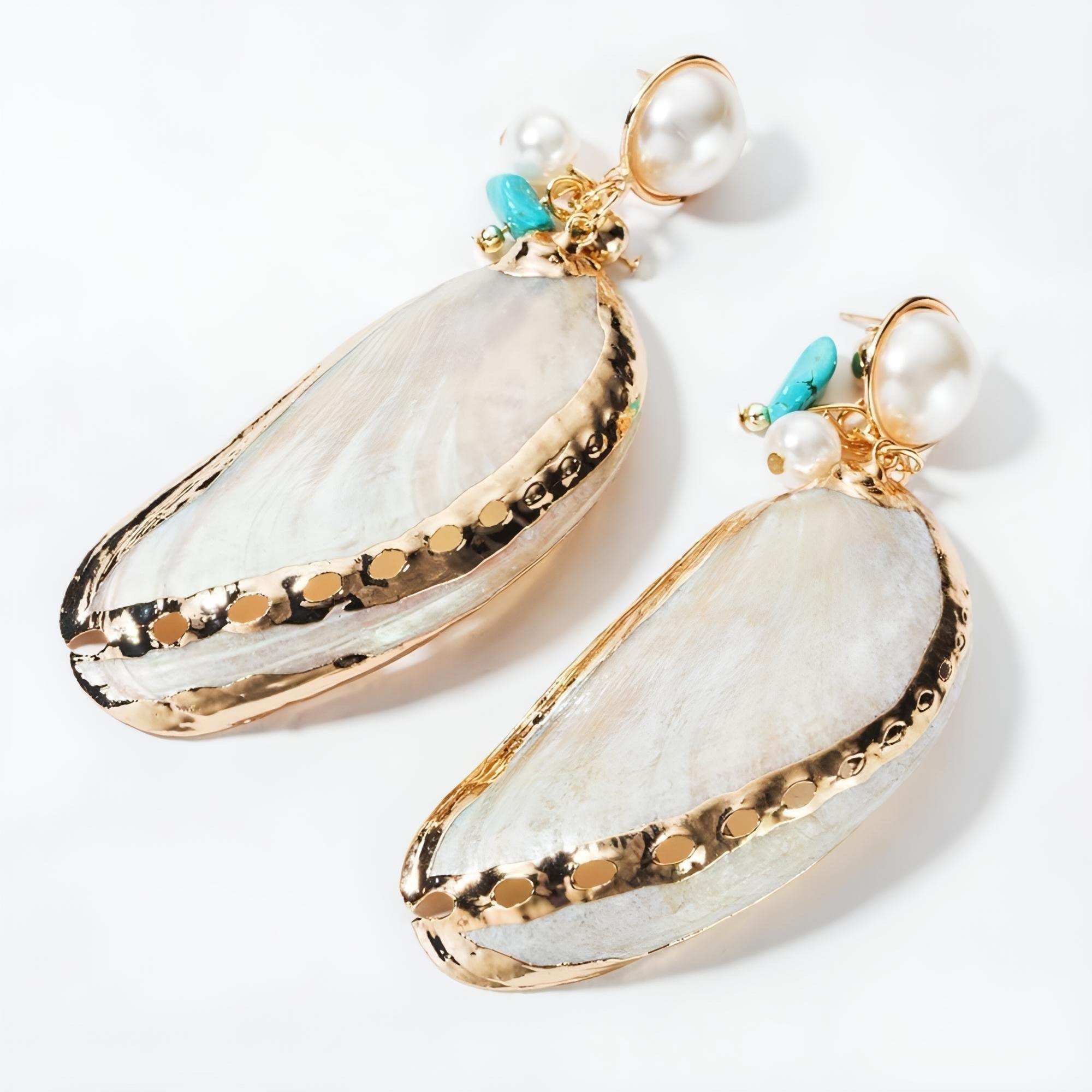 Gold Plated Shell With Imitation Accent Pieces Post Earrings - Shop The Docks