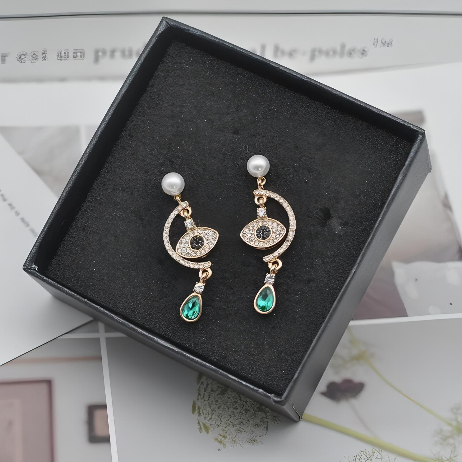 Green Crystal Rhinestone Evil Eye Post Dangle Earrings - Shop The Docks