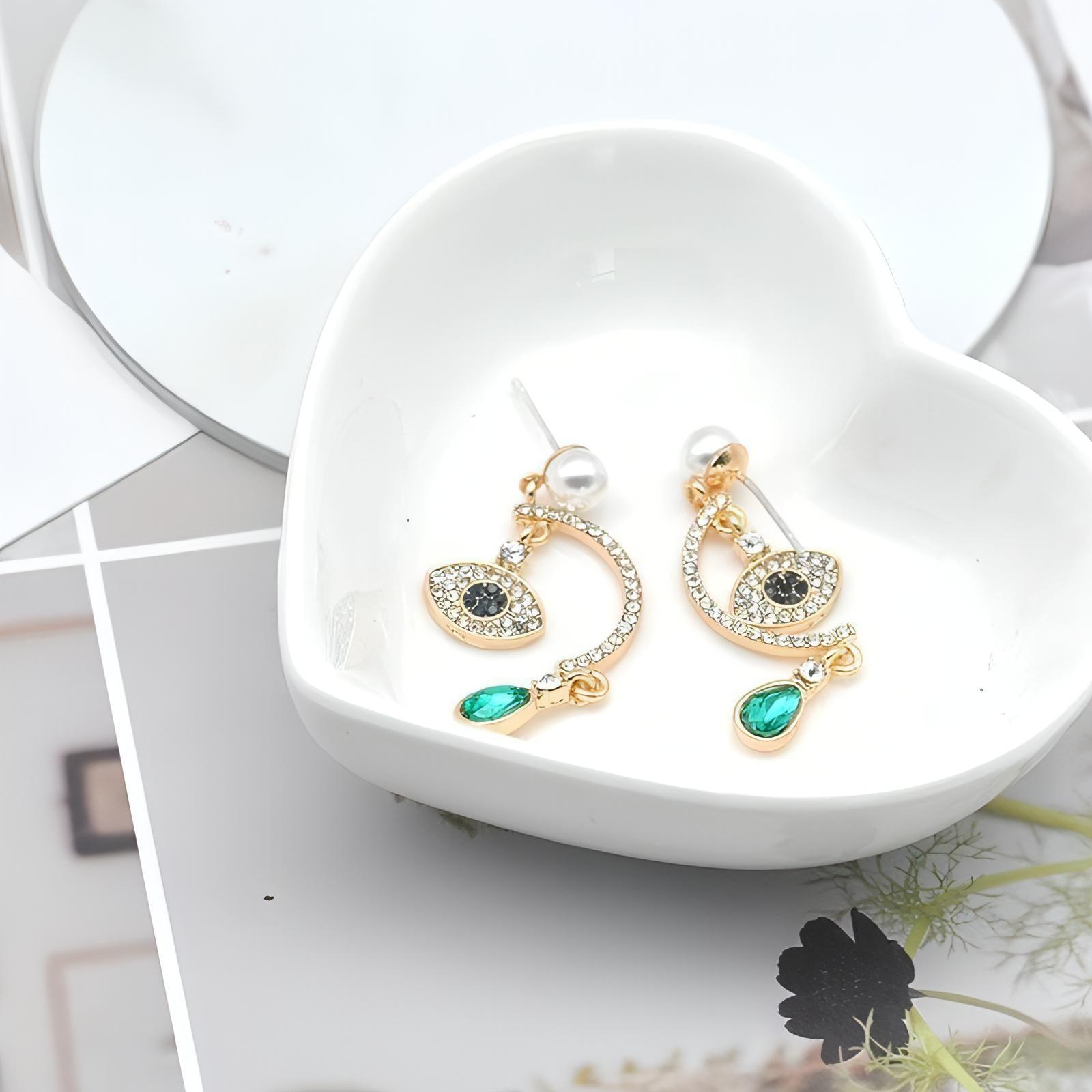 Green Crystal Rhinestone Evil Eye Post Dangle Earrings - Shop The Docks