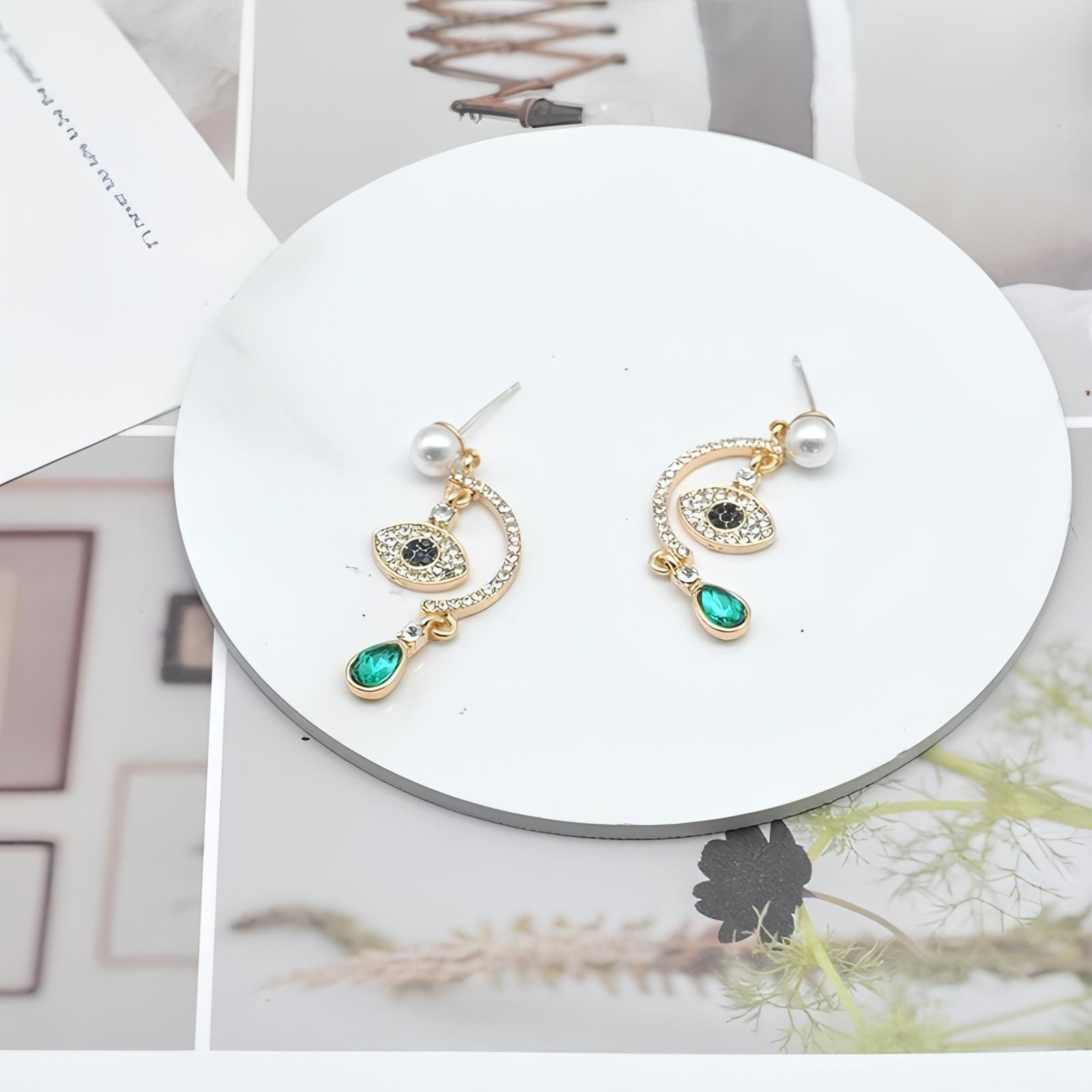 Green Crystal Rhinestone Evil Eye Post Dangle Earrings - Shop The Docks