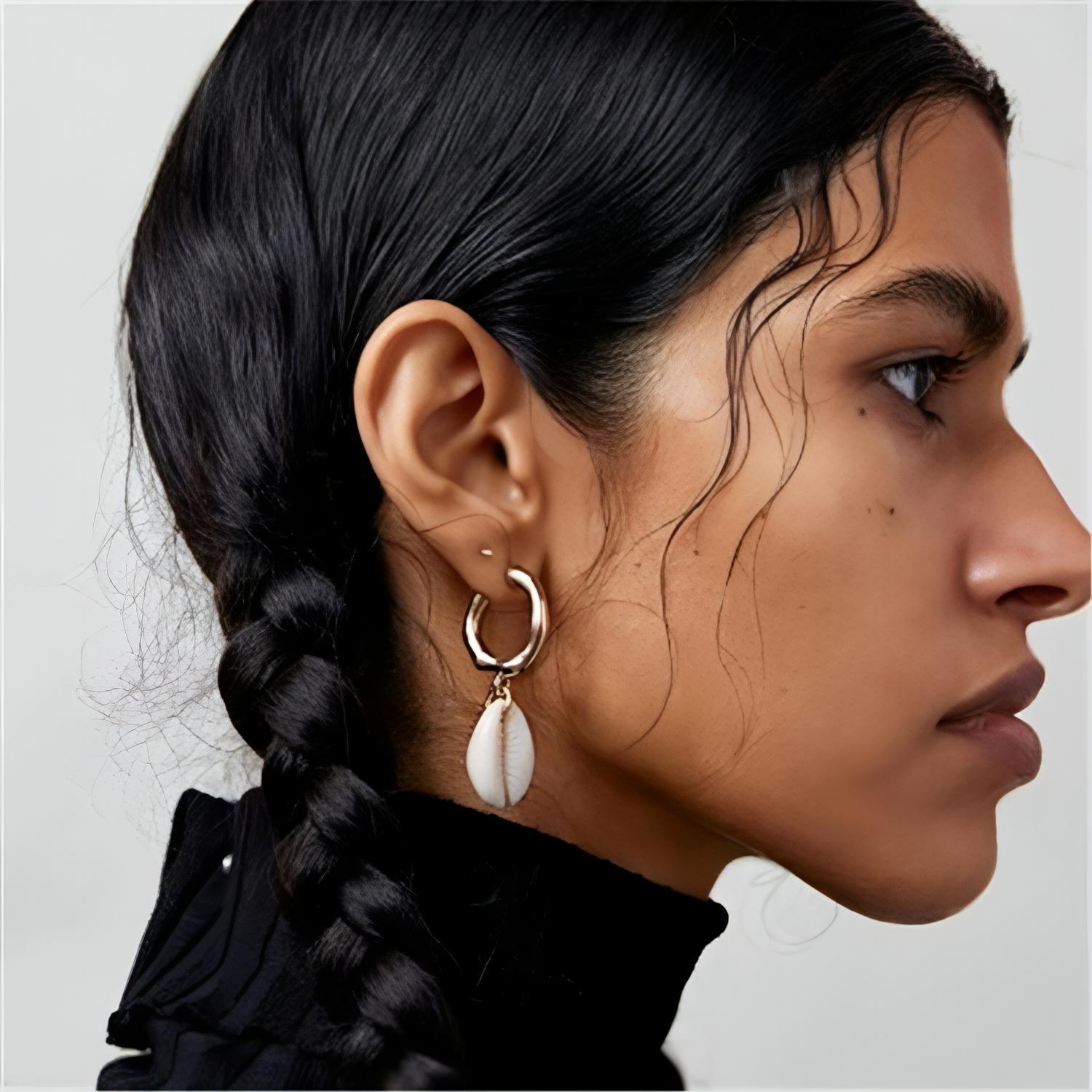 Hoop Cowrie Sea Shell Earrings Gold - Shop The Docks