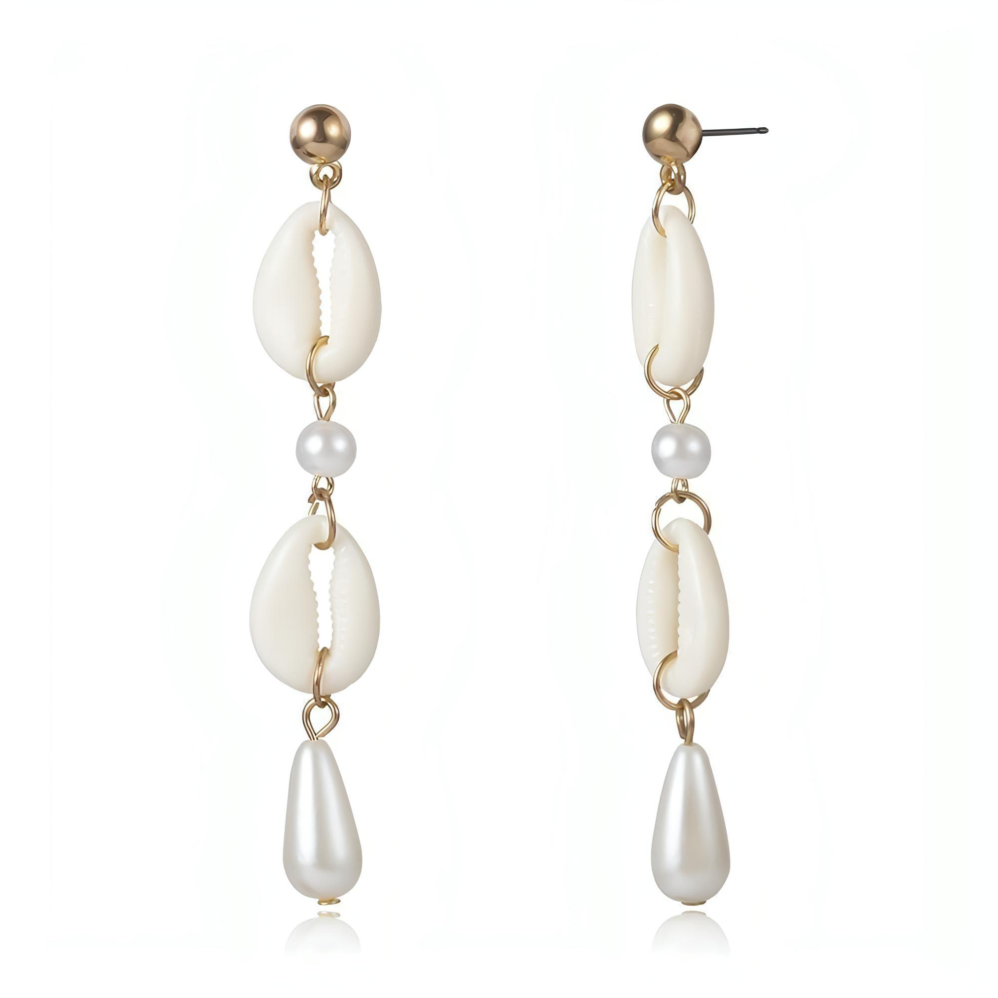 Imitation Cowrie Shell & Pearl Dangle Post Earrings - Shop The Docks
