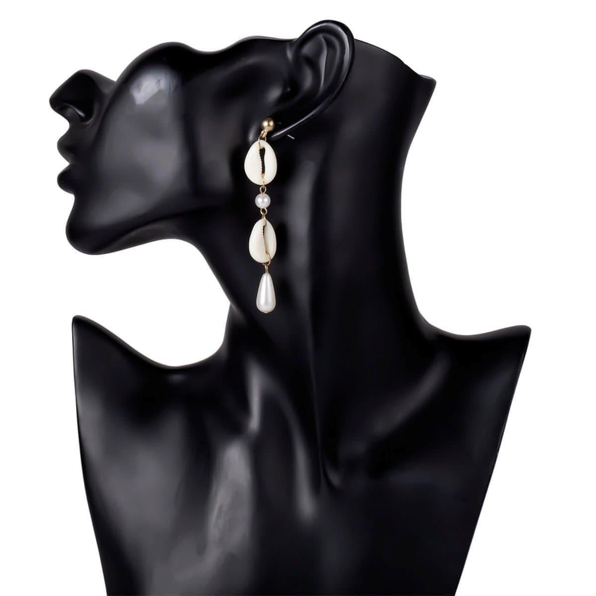 Imitation Cowrie Shell & Pearl Dangle Post Earrings - Shop The Docks