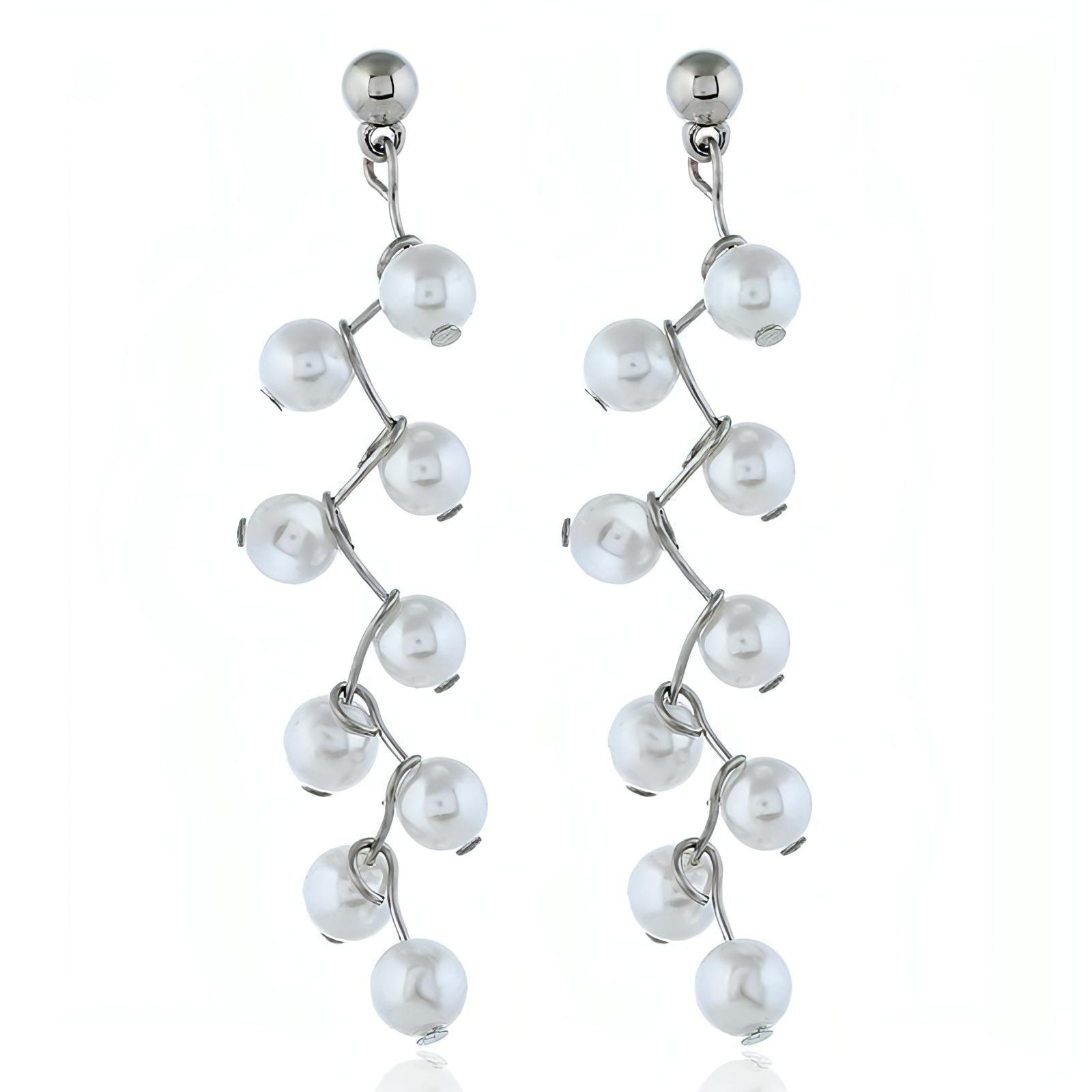 Long Silver Stick Imitation Pearl Chain Dangle Earrings - Shop The Docks