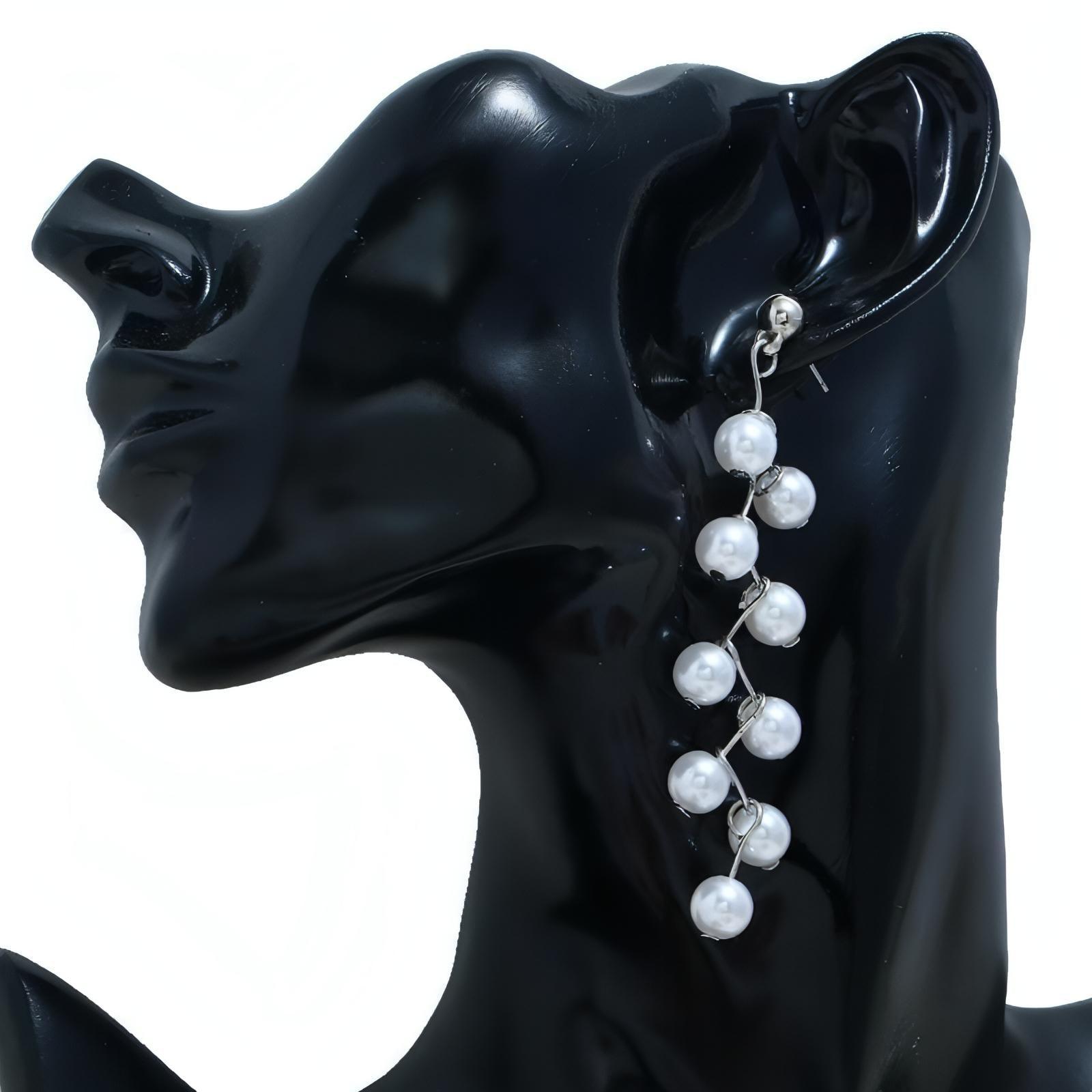 Long Silver Stick Imitation Pearl Chain Dangle Earrings - Shop The Docks