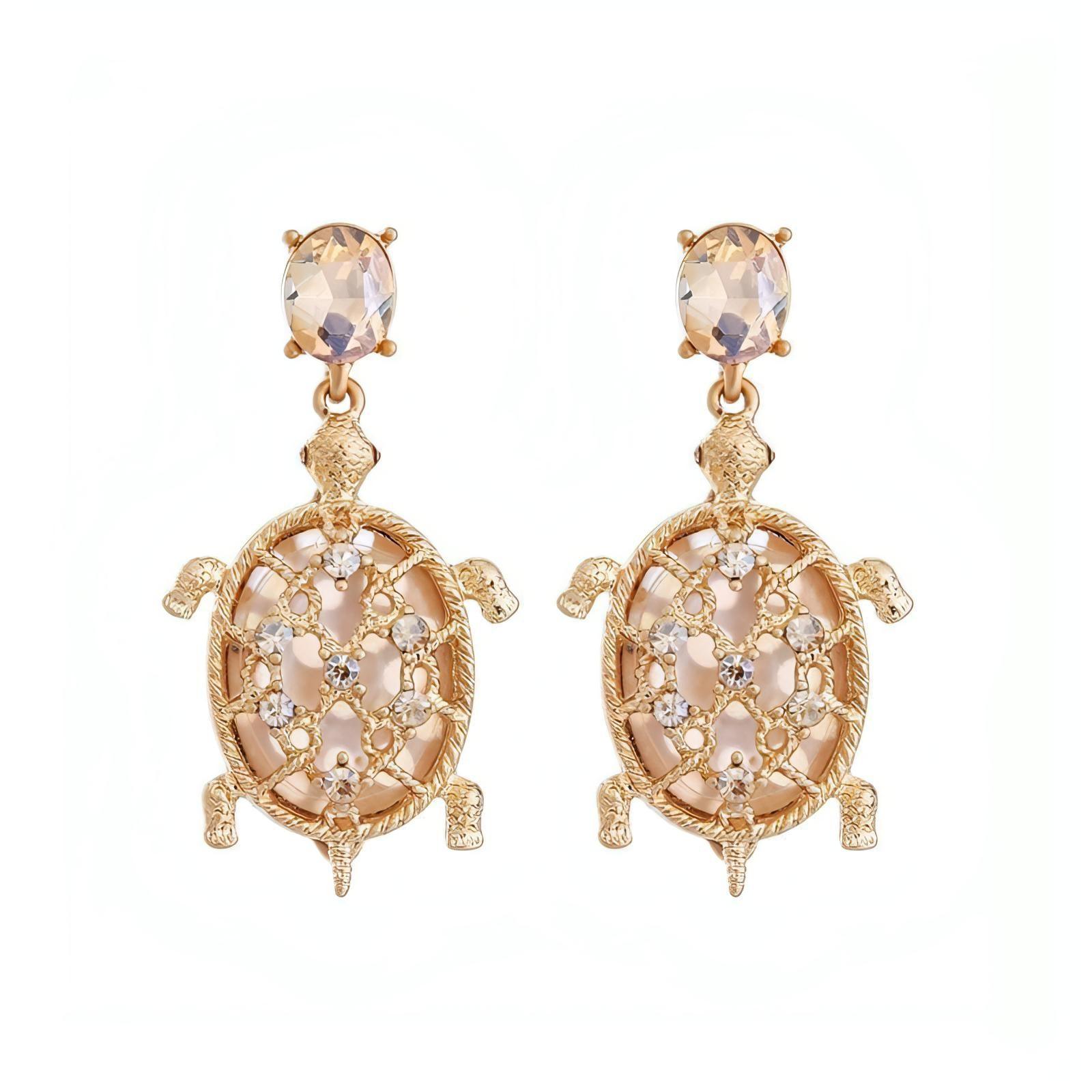 Lovely Gold Plated Crystal Turtle Post Earrings - Shop The Docks