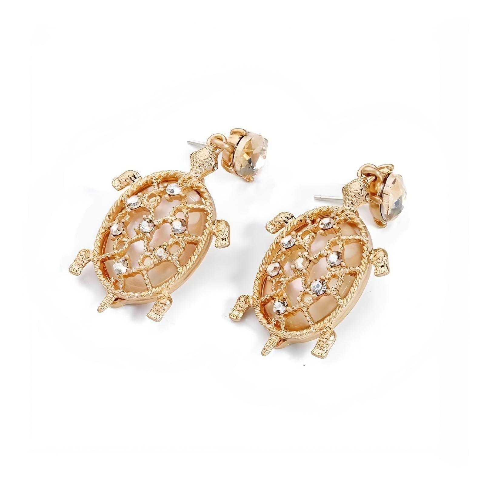 Lovely Gold Plated Crystal Turtle Post Earrings - Shop The Docks