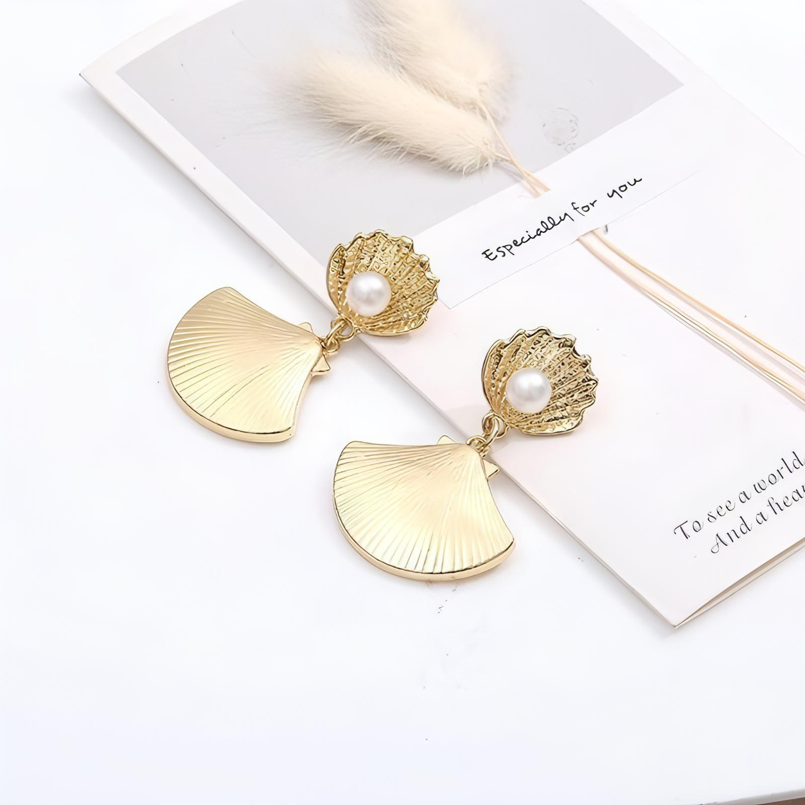 Metal Imitation Pearl Shell Earrings - Shop The Docks