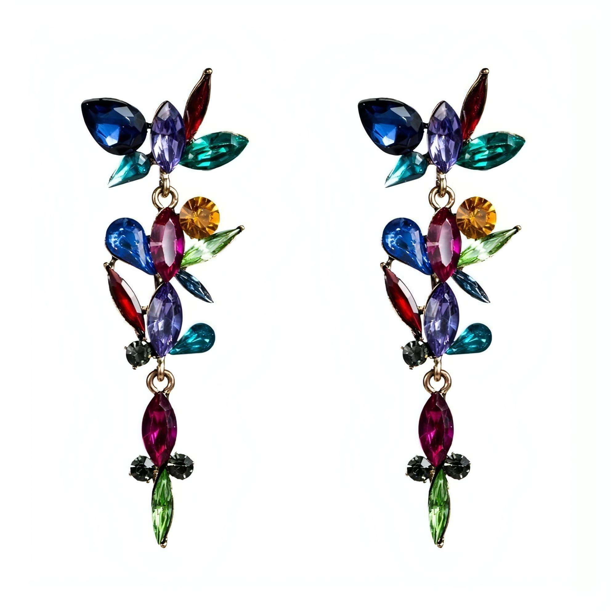Multi Color Crystal Rhinestone Long Drop Earrings - Shop The Docks
