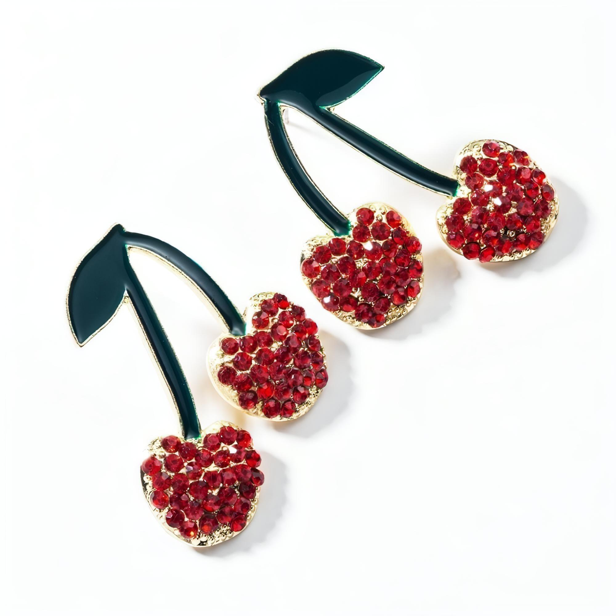 Red Cherry Crystal Rhinestone Post Earrings - Shop The Docks