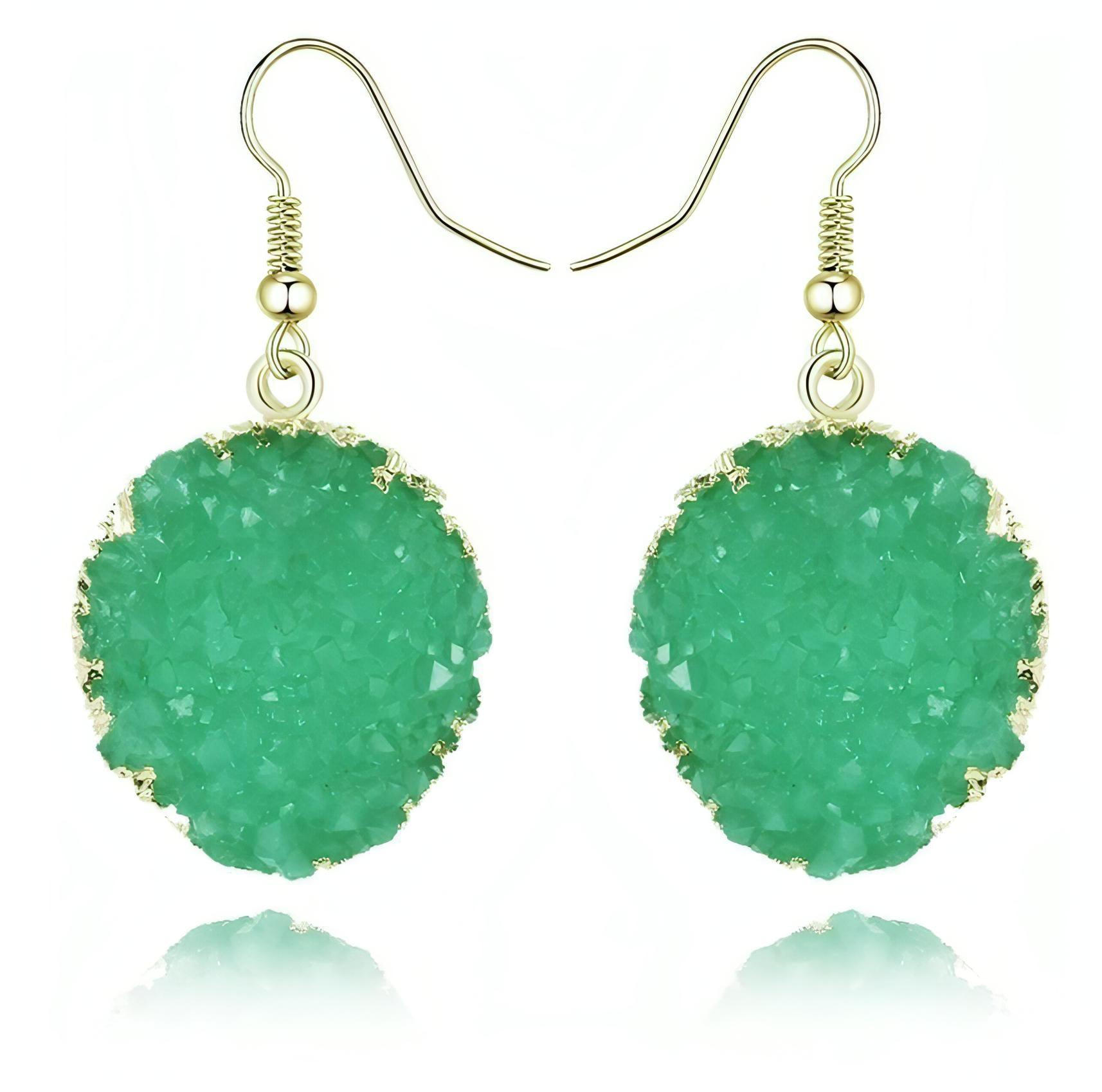 Round Circle Green Druzy Stone Hook Earrings - Shop The Docks