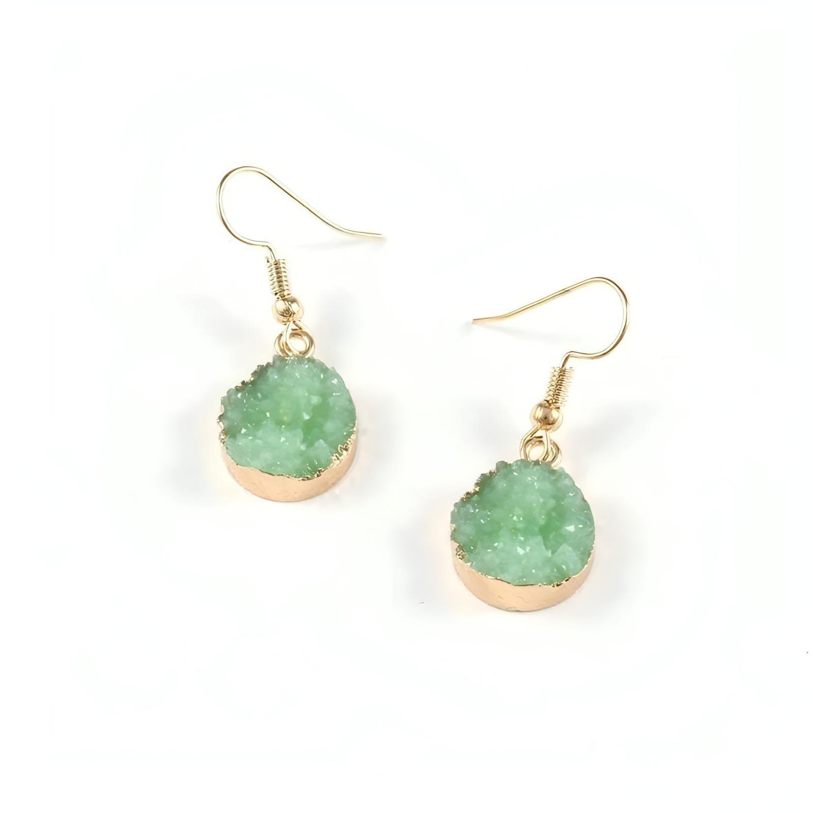 Round Circle Green Druzy Stone Hook Earrings - Shop The Docks