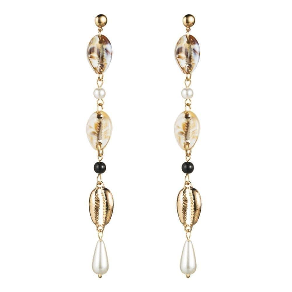 Statement Gold Plated Long Chain Cowrie Shell Drop Earrings - Shop The Docks