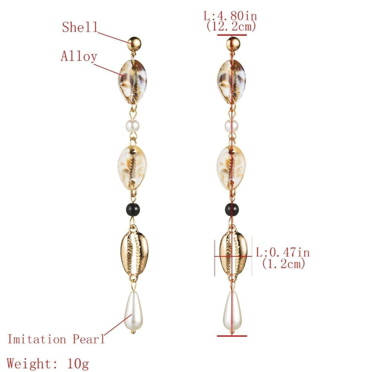 Statement Gold Plated Long Chain Cowrie Shell Drop Earrings - Shop The Docks