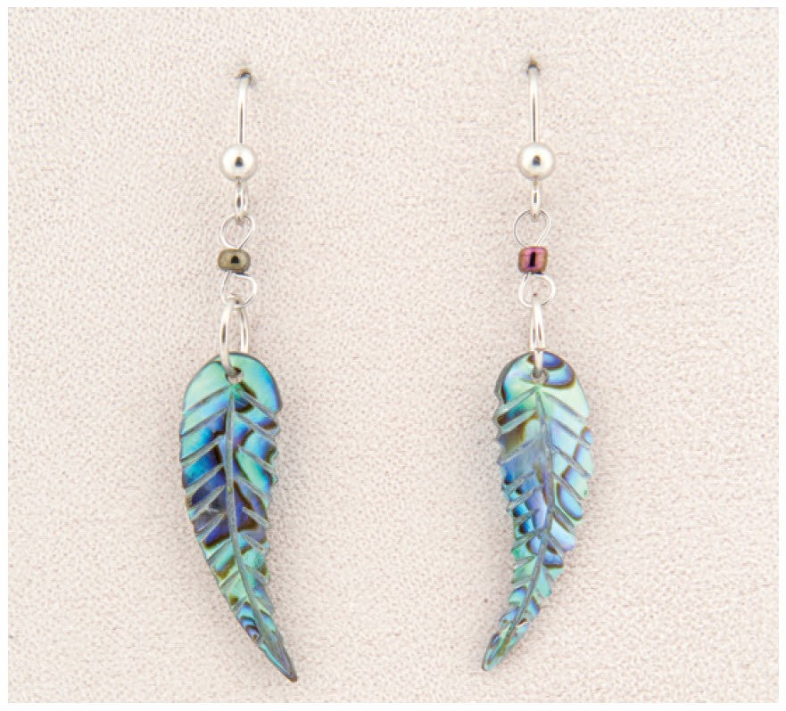 Wild Pearle Abalone Earrings Feather Dangle