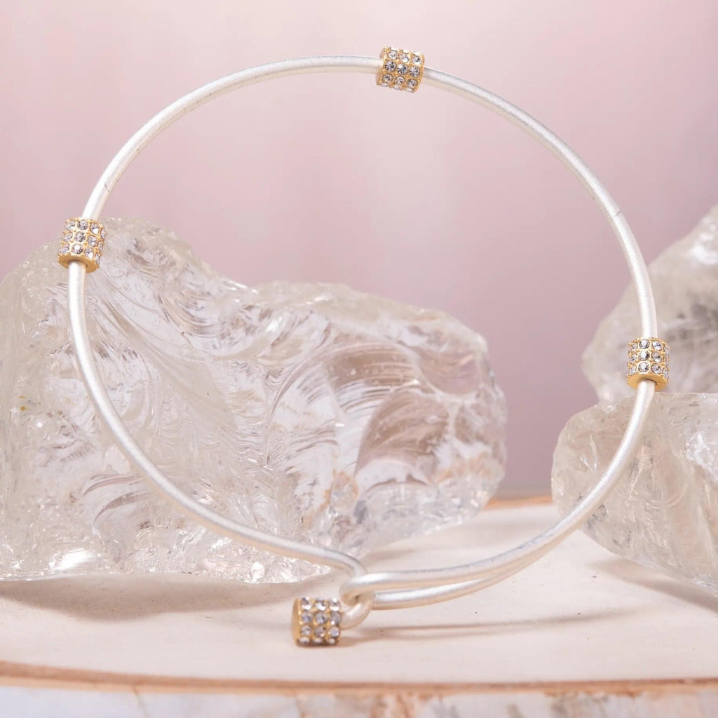 Amanda Blu Crystal 2 Tone Medallion Clasp Bangle Charm Bracelet - Silver with Gold - Shop The Docks