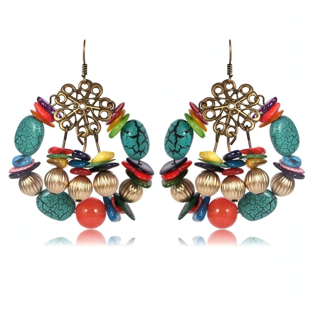 Colorful Agate Natural Stone Bronze Hook Earrings Multi-Color Earrings - Shop The Docks
