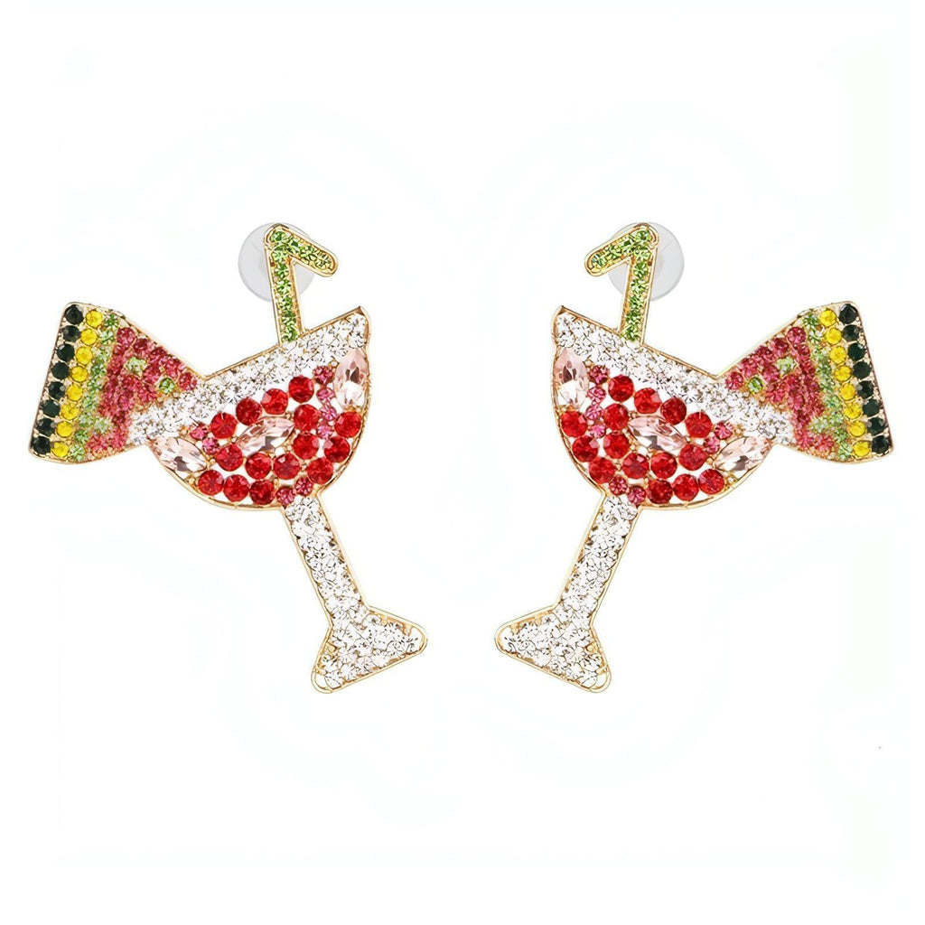 Crystal Cocktail Wine Glass Colorful Rhinestone Post Earrings - Shop The Docks