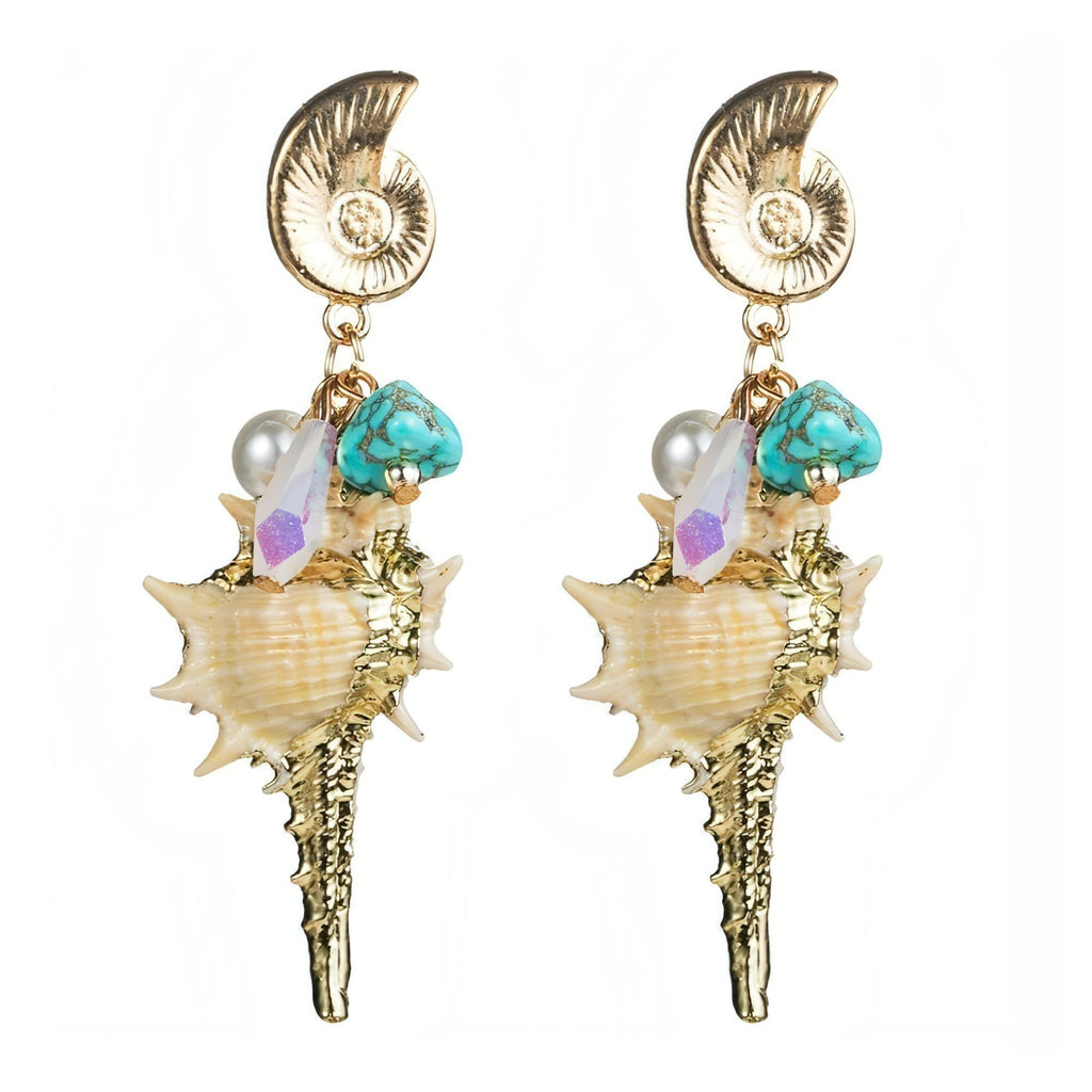 Gold Plated Conch Shell Drop Earrings - Shop The Docks