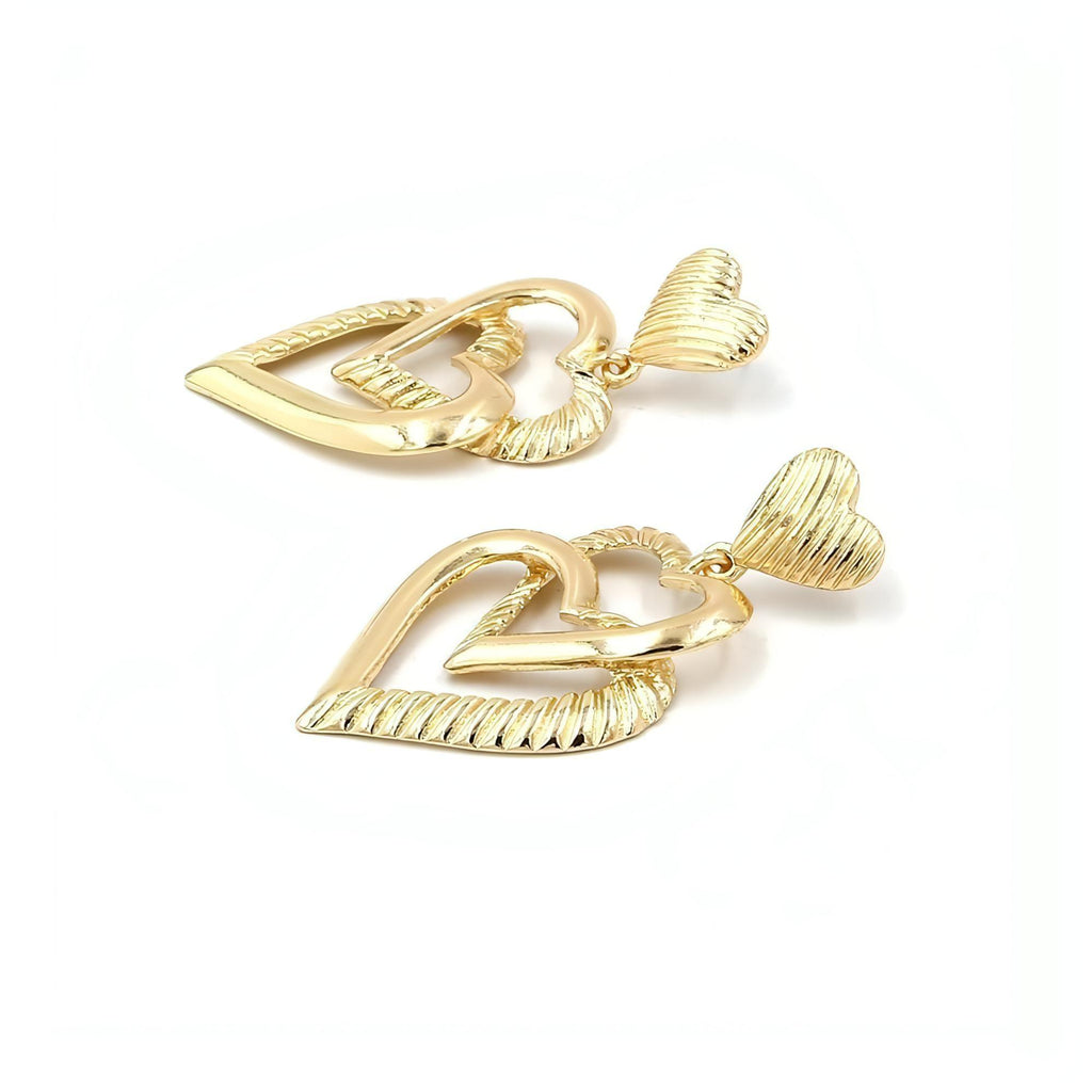 Gold Plated Double Heart Dangle Post Earrings - Shop The Docks