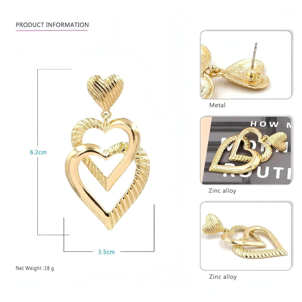 Gold Plated Double Heart Dangle Post Earrings - Shop The Docks