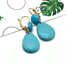 Gold Plated Leverback Earrings With Dangle Imitation Turquoise Teardrop - Shop The Docks