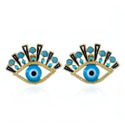 Gold Plated Lucky Evil Eye Post Earrings Blue Rhinestone - Shop The Docks