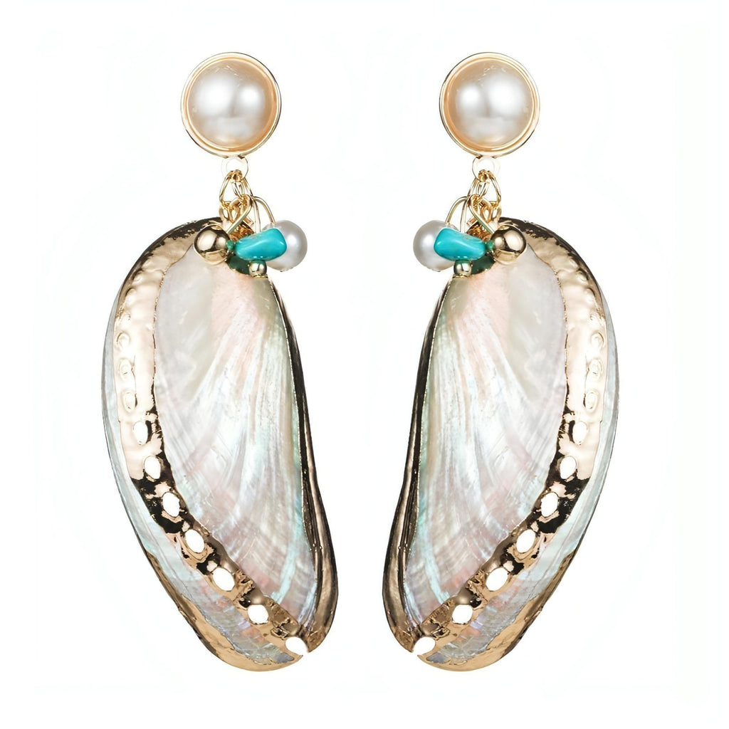 Gold Plated Shell With Imitation Accent Pieces Post Earrings - Shop The Docks