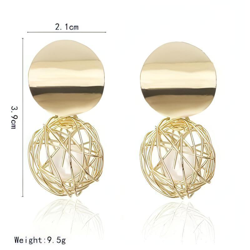 Hollow Wire Circle Geometric Imitation Pearl Ball Post Earrings - Shop The Docks