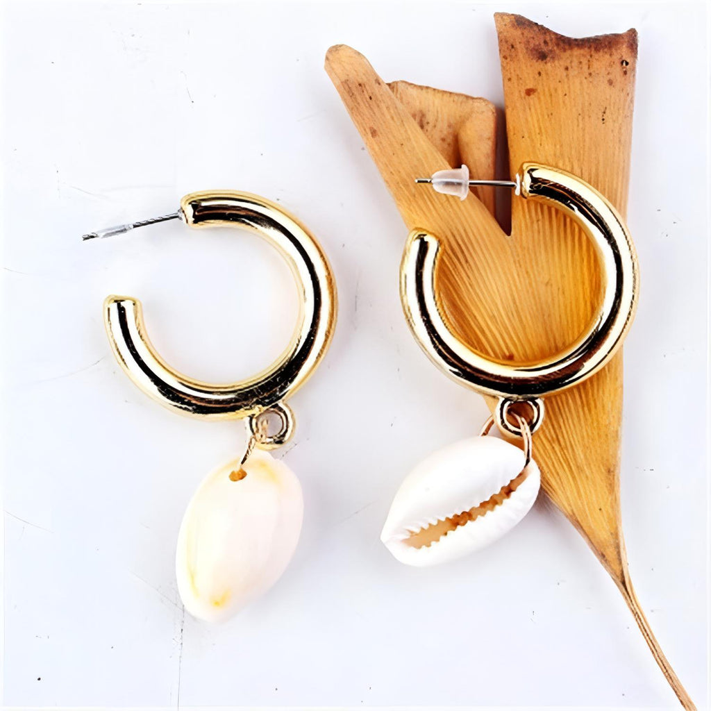 Hoop Cowrie Sea Shell Earrings Gold - Shop The Docks