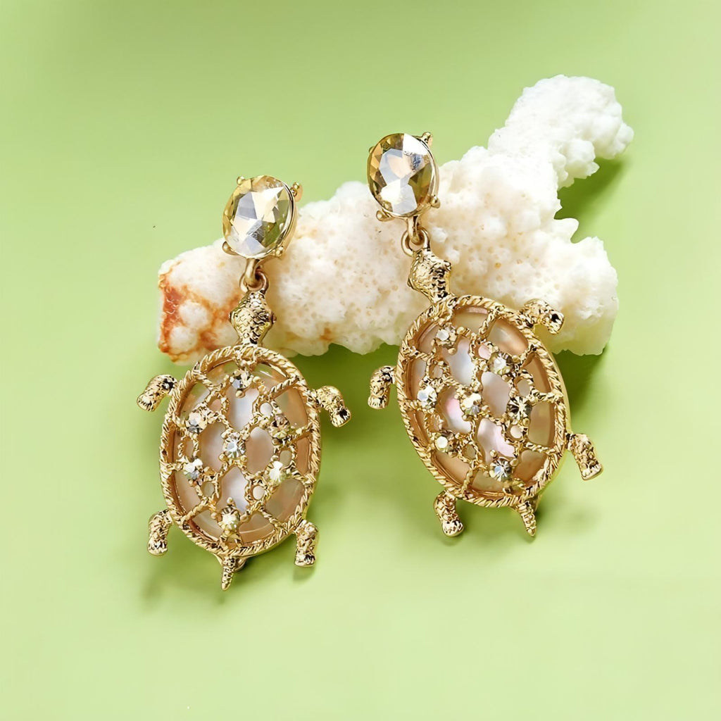 Lovely Gold Plated Crystal Turtle Post Earrings - Shop The Docks