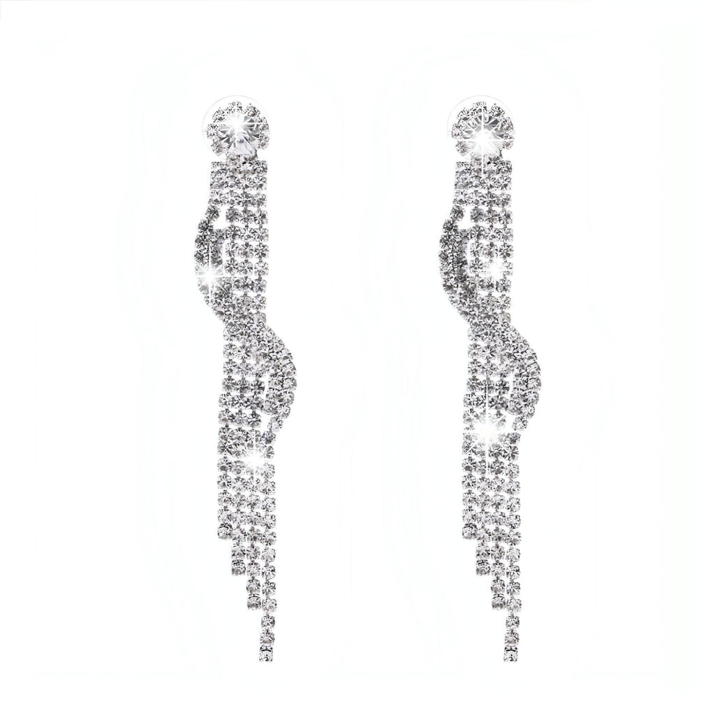 Luxury Statement Long Full Crystal Rhinestone Silver Chain Tassel Earrings - Shop The Docks