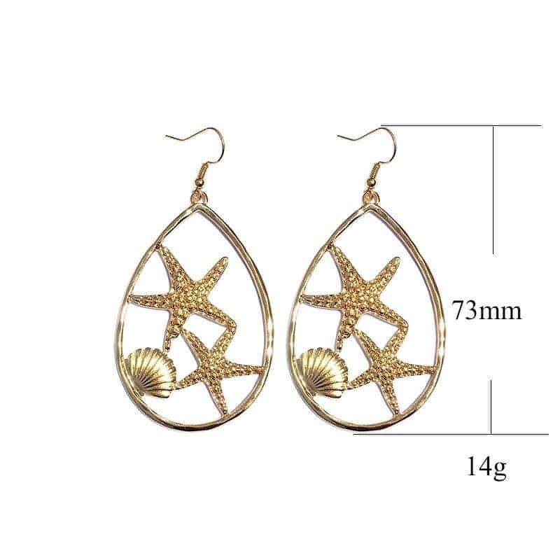 Oval Metal Gold Plated Starfish Shell Hook Earrings - Shop The Docks