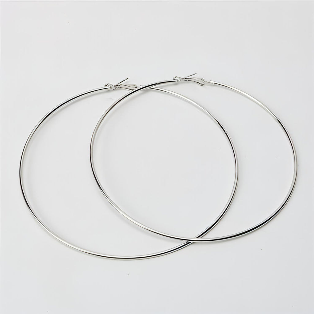 Silver Plated Big Round 3.5 Inch Diameter Hoop Earrings - Shop The Docks