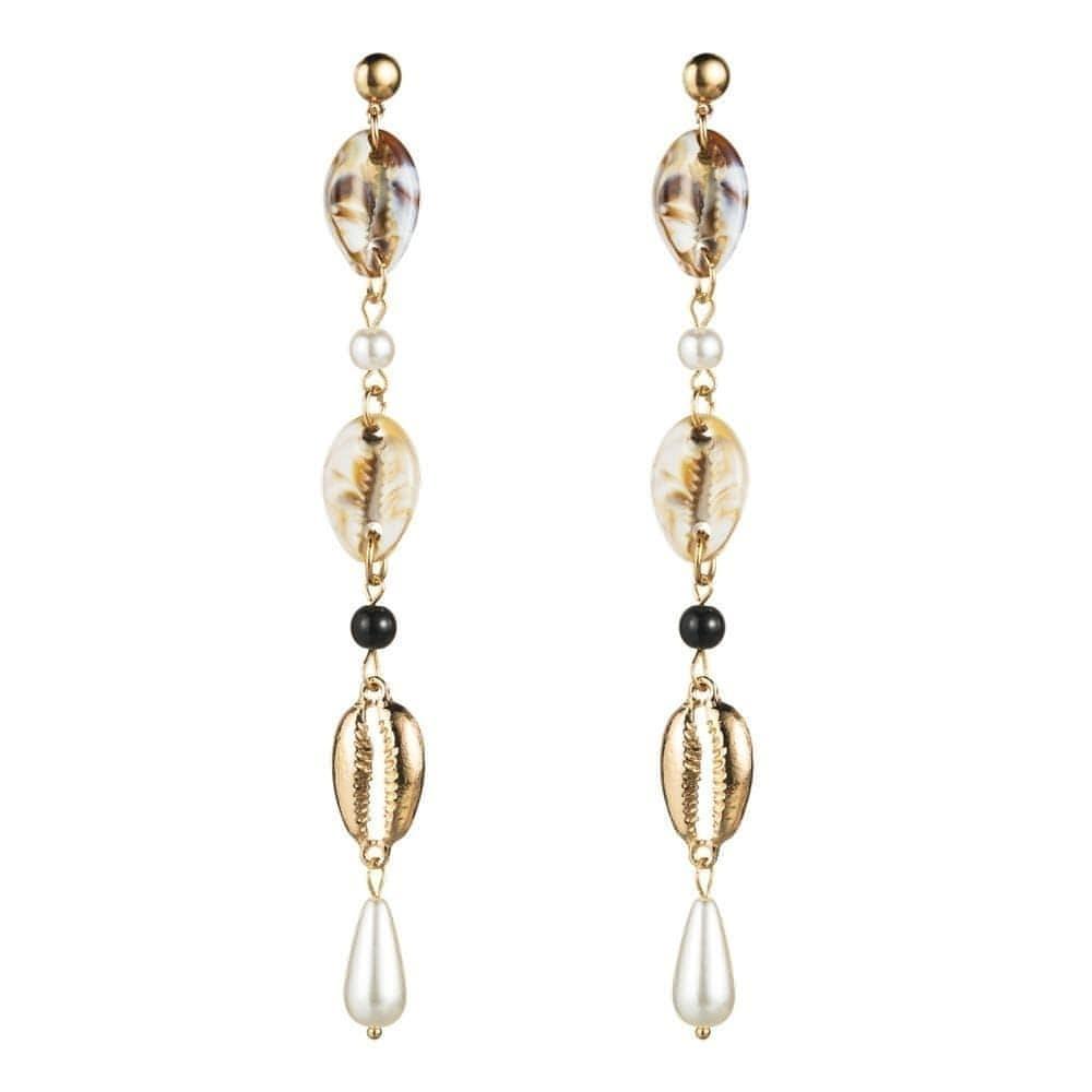 Statement Gold Plated Long Chain Cowrie Shell Drop Earrings - Shop The Docks