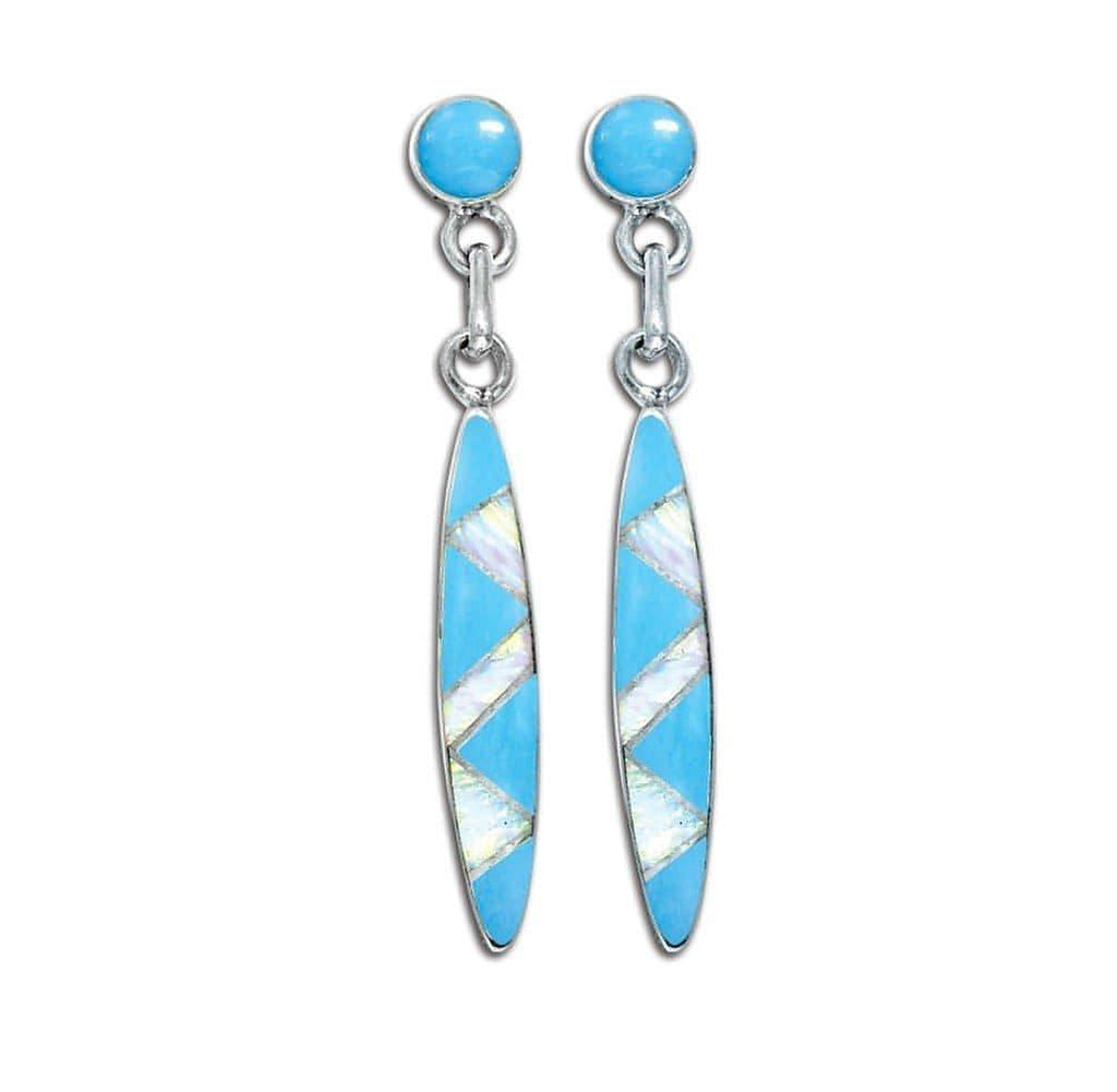 Sterling Silver Genuine Turquoise & Shell Inlay Post Earrings - Shop The Docks
