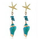 Turquoise & Gold Colored Conch Shell Starfish Dangle Earrings - Shop The Docks