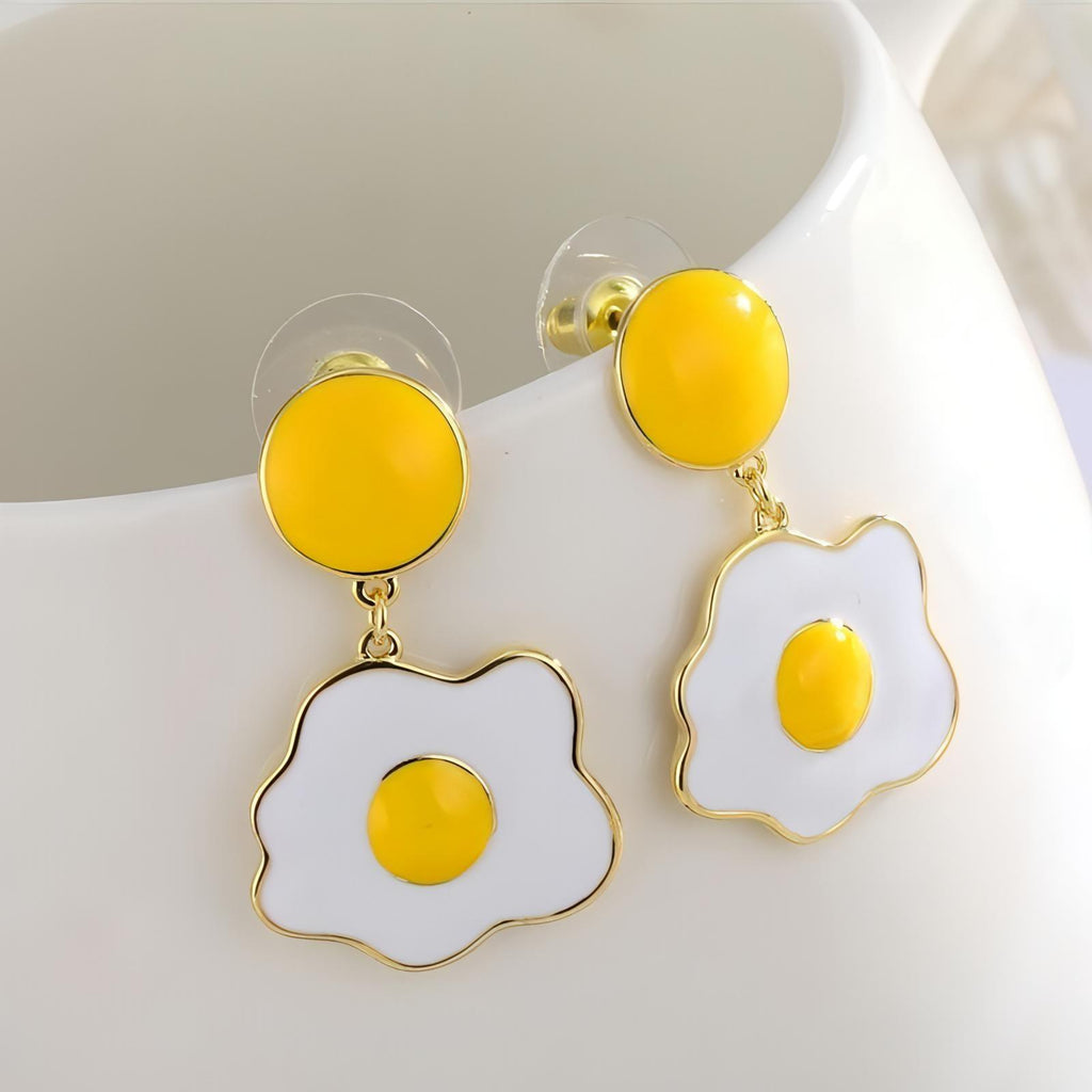 White Yellow Color Egg Enamel Post Earrings - Shop The Docks
